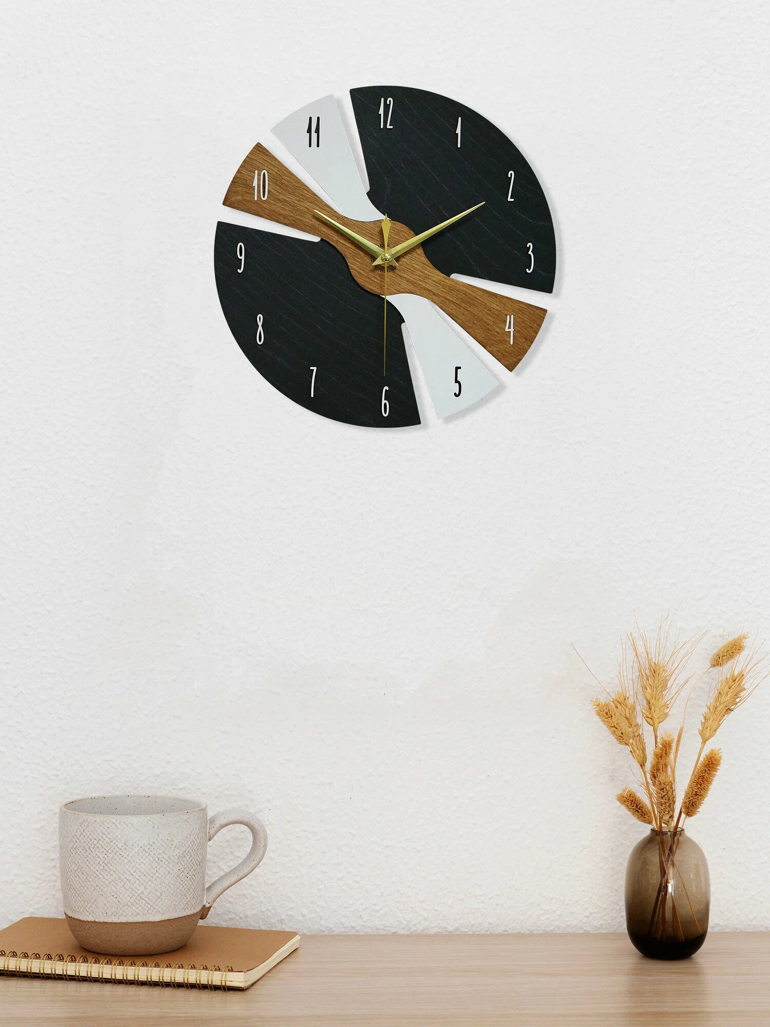 Silent "Time Whirlwind" Wooden Interior Wall Clock, 28 cm